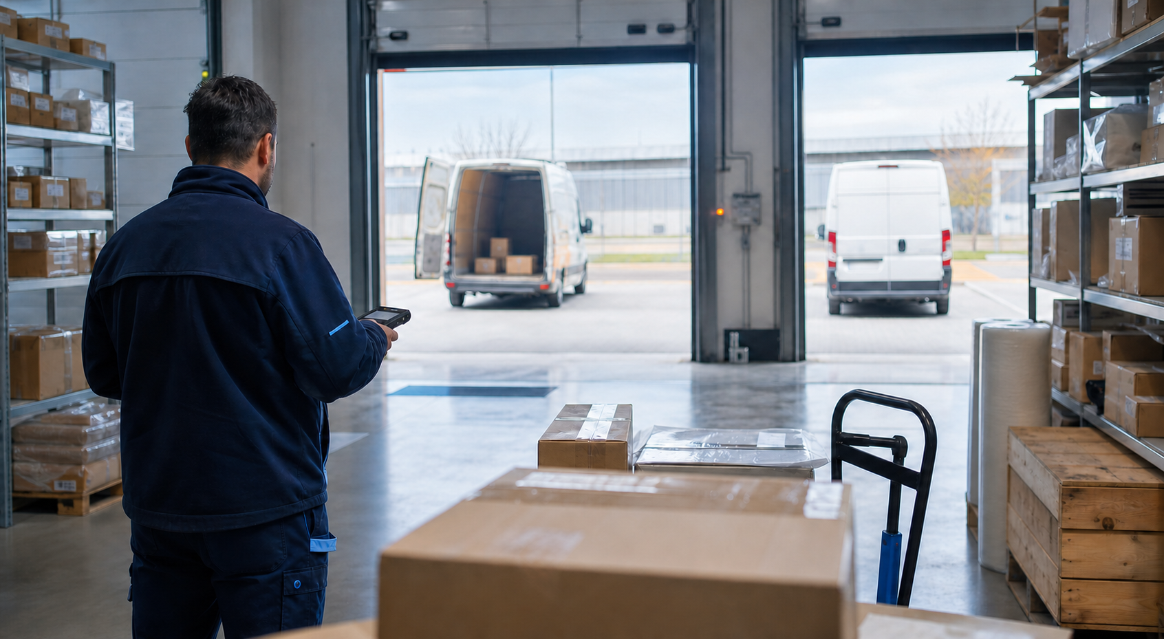 Operatore logistico EPV durante il coordinamento delle consegne